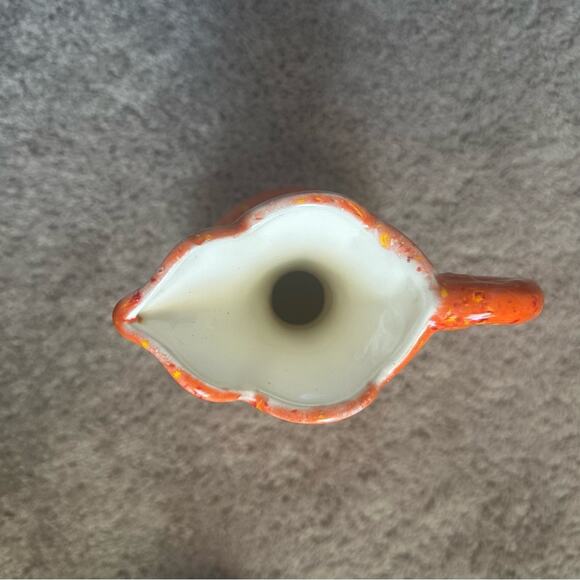 Vintage 1974 Handmade Ceramic Vase w/Handle Orange w/Yellow Red Specks 12” tall - Picture 9 of 9